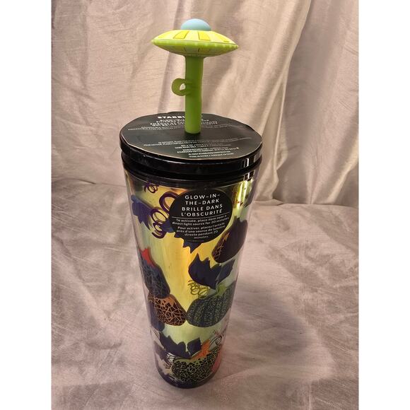 Starbucks Halloween 2024 Glow-in-the-Dark tumbler with a UFO Straw Topper - Picture 3 of 4